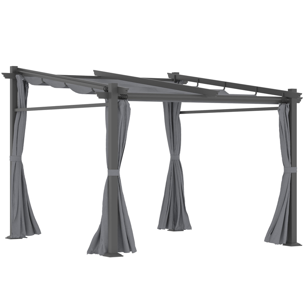 Pergola métallique 3 x 3 mètres avec toit coulissant rétractable en gris foncé, parfaite pour terrasses et espaces extérieurs modernes