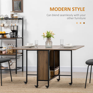 Folding dining table with storage shelf and 6 castors, light brown