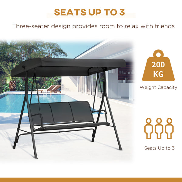 3-seater swing with adjustable canopy, black