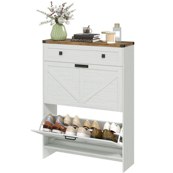 Country style shoe cabinet, with 2 drop-down drawers, 1 drawer, white