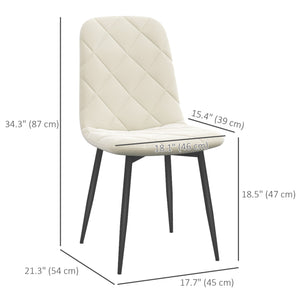 Set of 4 upholstered dining chairs with steel legs, cream color