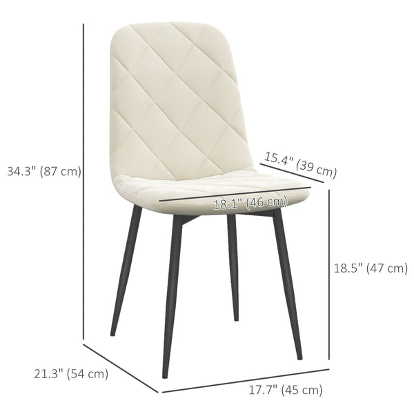 Set of 4 upholstered dining chairs with steel legs, cream color