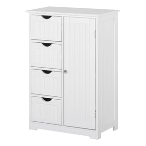 Bathroom storage cabinet with adjustable shelf and 4 drawers, white