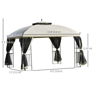 10 x 12 gazebo with double-pitched roof, removable mesh side panels and triangular shelves, beige 