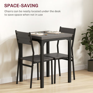 3-piece dining set for 2 with metal legs, grey wood effect