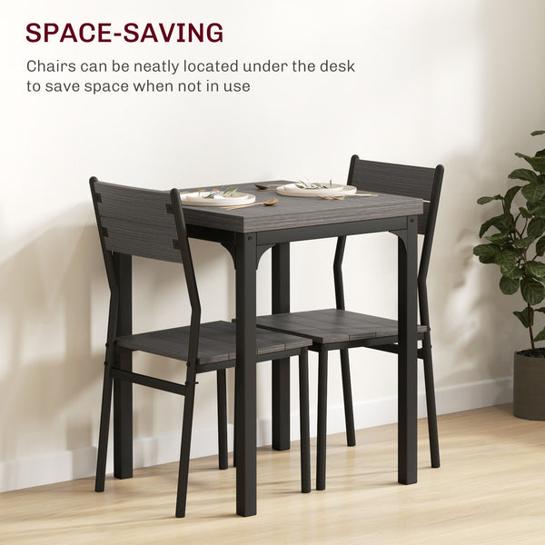 3-piece dining set for 2 with metal legs, grey wood effect