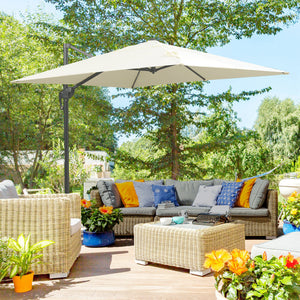 8-foot square cantilever parasol with cross base, cream white