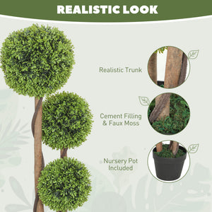 Set of 2 artificial boxwood trees with 3 balls, 90 cm, with pots – Light green