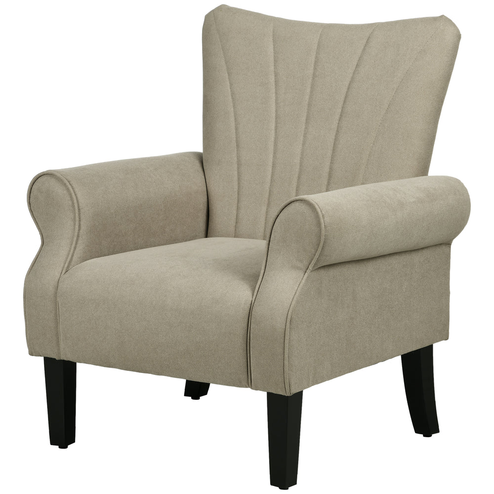 Fabric accent chair with wooden legs, beige