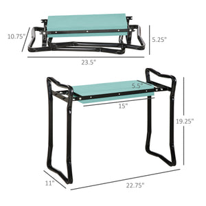 Folding garden stool with seat and knee rest, dark green