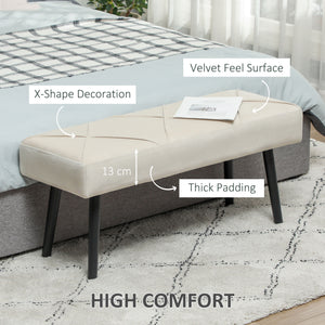 Modern upholstered bedroom bench with steel legs, cream white