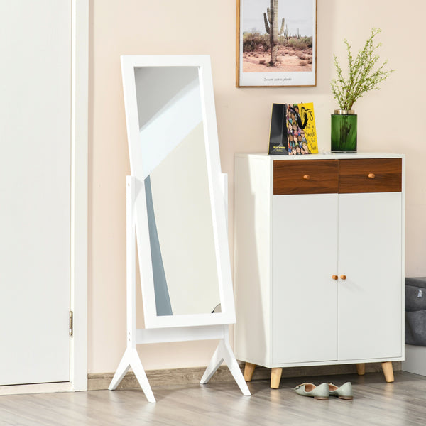 Standing mirror with rectangular frame and adjustable angle, white