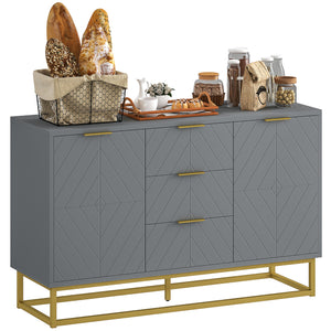 Storage sideboard with 3 drawers, adjustable shelves and doors, gray