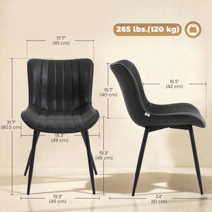 Set of 2 upholstered faux leather dining chairs with backrest and steel legs, black