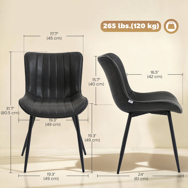 Set of 2 upholstered faux leather dining chairs with backrest and steel legs, black