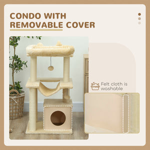 39" Multi-Level Cat Tree with Scratching Post, Hammock, Bed, Ball &amp; Toy - Beige