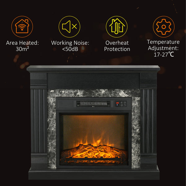 Electric fireplace with 1400W black wooden chimney 