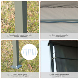 Barbecue gazebo with metal frame, 2 shelves and 5 hooks, grey