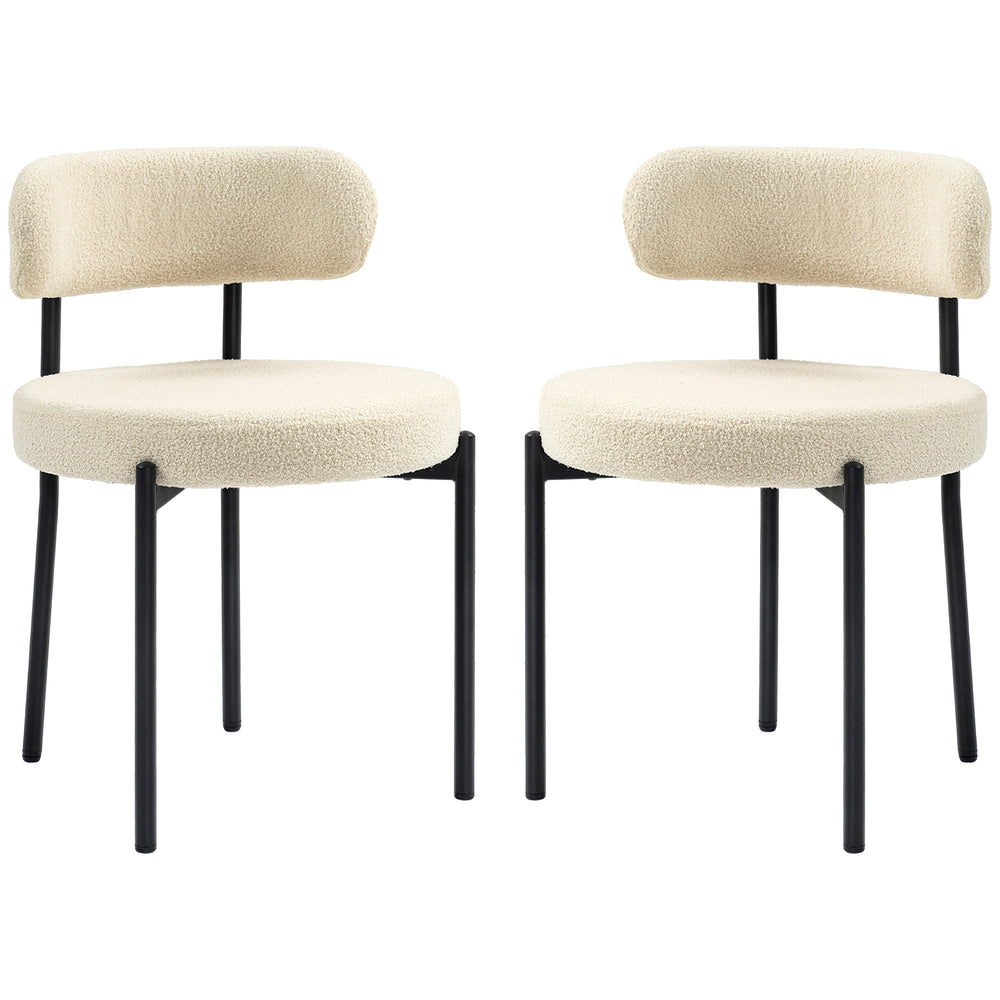 2 Pieces Kitchen Chairs, Modern Dining Chairs w/ Berber Fleece Upholstery and Steel Legs for Living Room, Beige