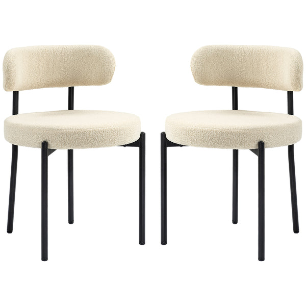 2 Pieces Kitchen Chairs, Modern Dining Chairs w/ Berber Fleece Upholstery and Steel Legs for Living Room, Beige