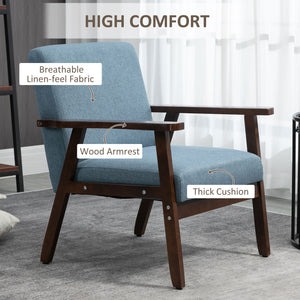 Accent chairs with linen upholstered seat, blue