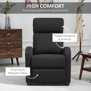 Fabric recliner chair with upholstered seat, black