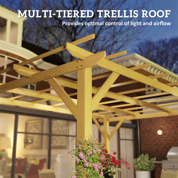 10' x 13' Pergola with Trellis for Climbing Plants, Natural Wood