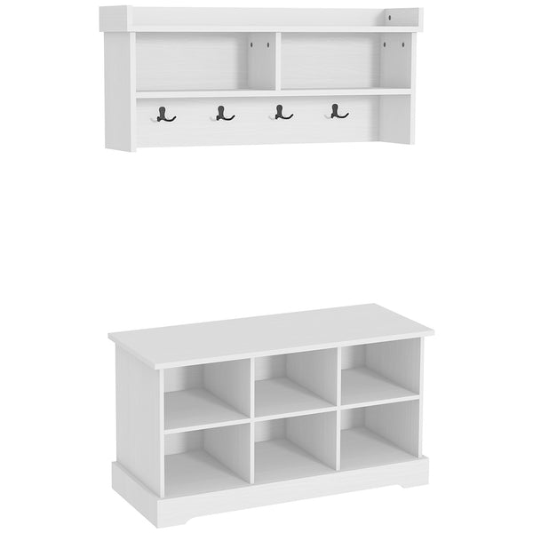 Coat rack and shoe bench set, white
