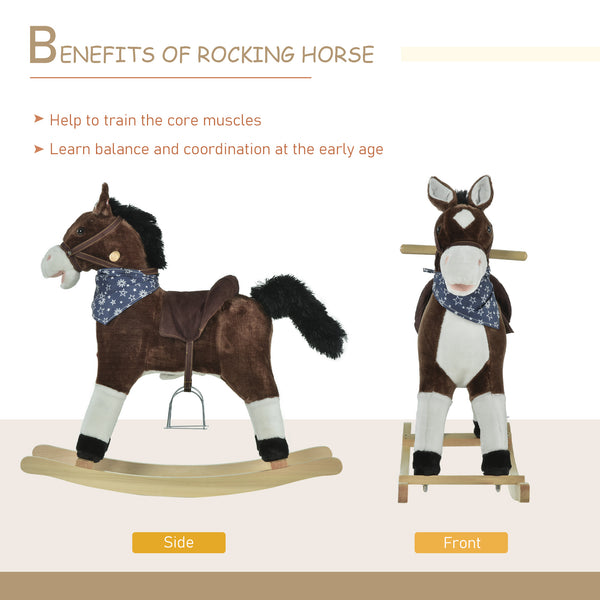 Cowboy Style Rocking Horse with Realistic and Fun Sounds, Brown