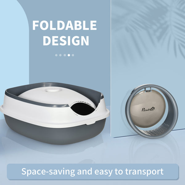 Foldable litter box with lid, white and grey