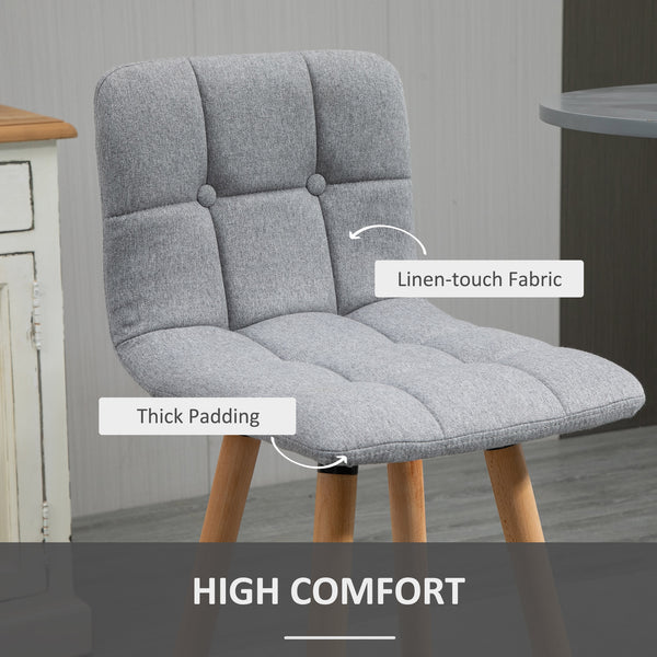 Set of 2 modern bar stools with solid wood legs, grey