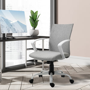 Linen office chair, mid-height back, reclining and swiveling, light grey