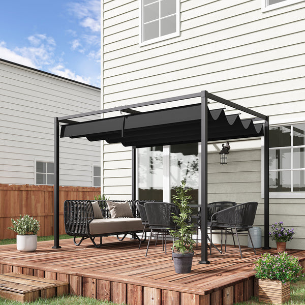 7 x 10 patio pergola with retractable canopy, black