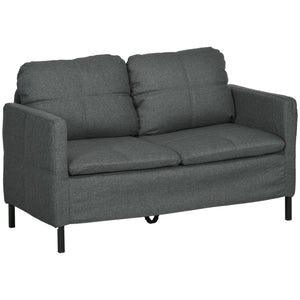 Upholstered 2 seater sofa with sturdy steel legs, dark grey