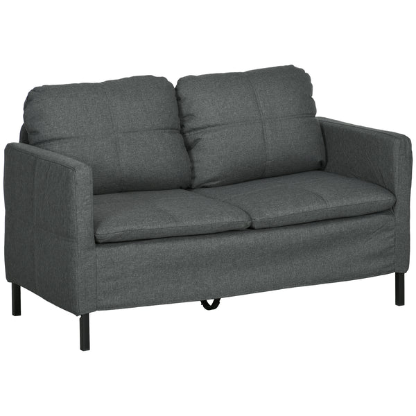 Upholstered 2 seater sofa with sturdy steel legs, dark grey