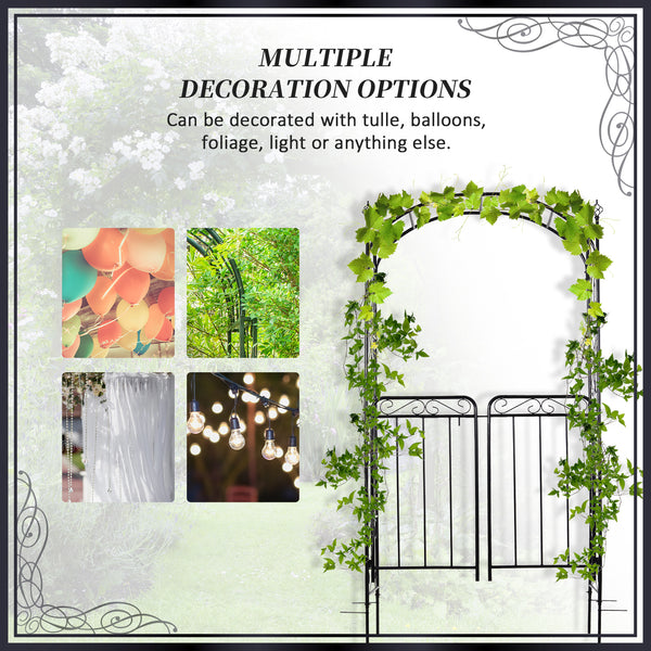 Metal garden arch with scrollwork doors