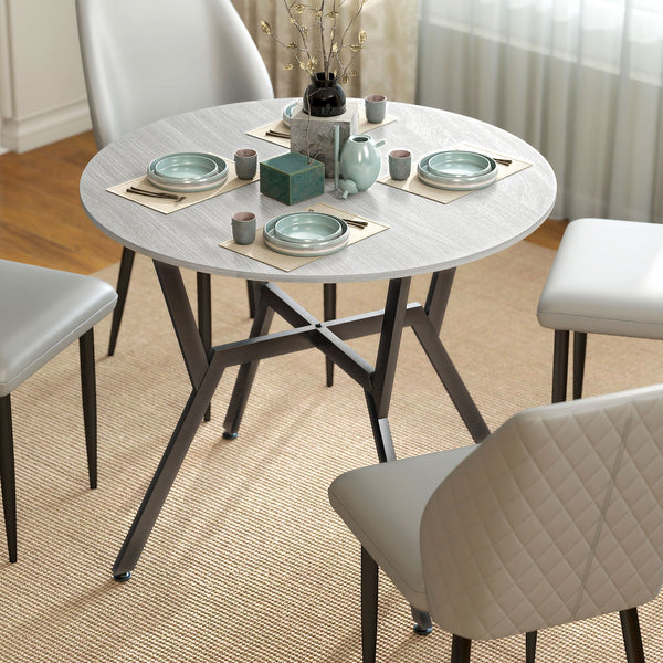 Modern round dining table with steel frame, grey