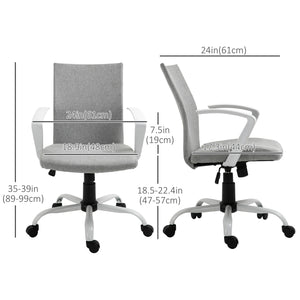Linen office chair, mid-height back, reclining and swiveling, light grey