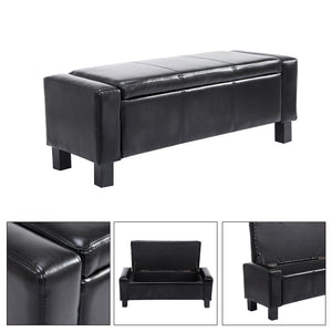 Luxury Faux Leather Upholstered Storage Ottoman Bench, Black