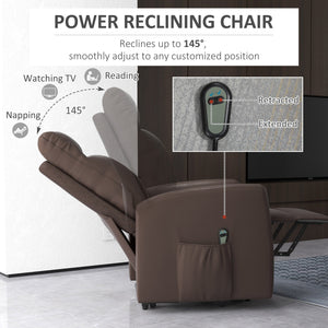 Electric Lift Recliner Chair with Remote Control and Side Pocket, Brown