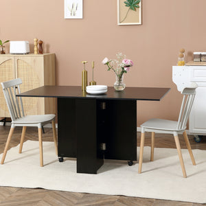 Folding table with 2-tier shelves and castors, black