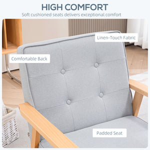 Accent chair with tufted back and wooden legs, light grey