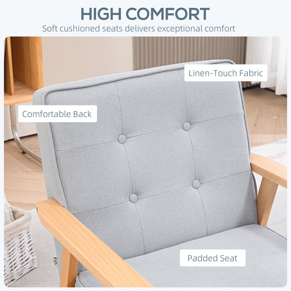 Accent chair with tufted back and wooden legs, light grey