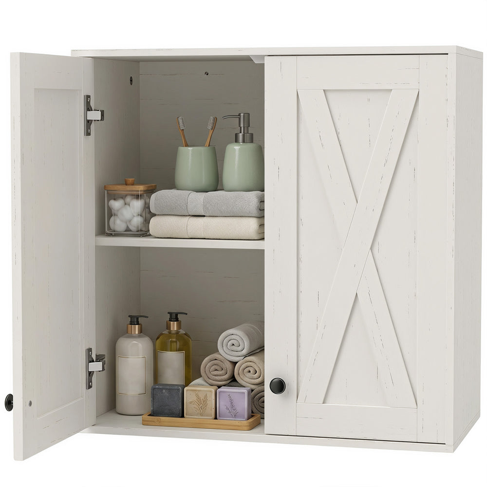 Bathroom wall cabinet with 2 doors and adjustable shelves, white