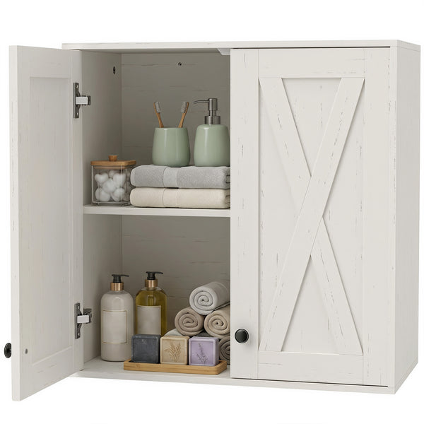 Bathroom wall cabinet with 2 doors and adjustable shelves, white