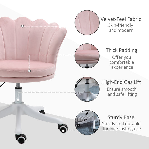 Height-adjustable velvet office chair, pink