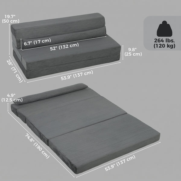 53.9" Dark Gray Corduroy Folding Floor Sofa