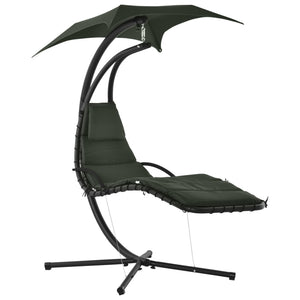 Floating Chaise Lounge Outdoor Porch Swing Chair Hanging Hammock Reclining Seat  w/ Arc Stand & Canopy Umbrella Charcoal Grey