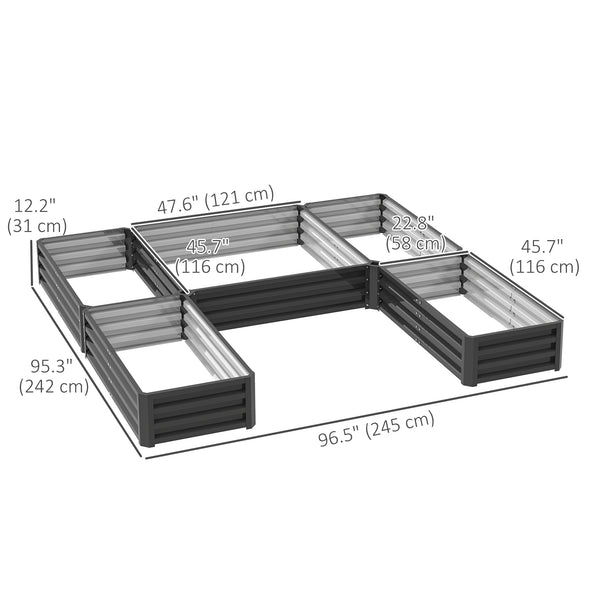 Steel Raised Bed, Set of 5 Large Planters 2.4 x 2.4 x 30 cm, Dark Grey