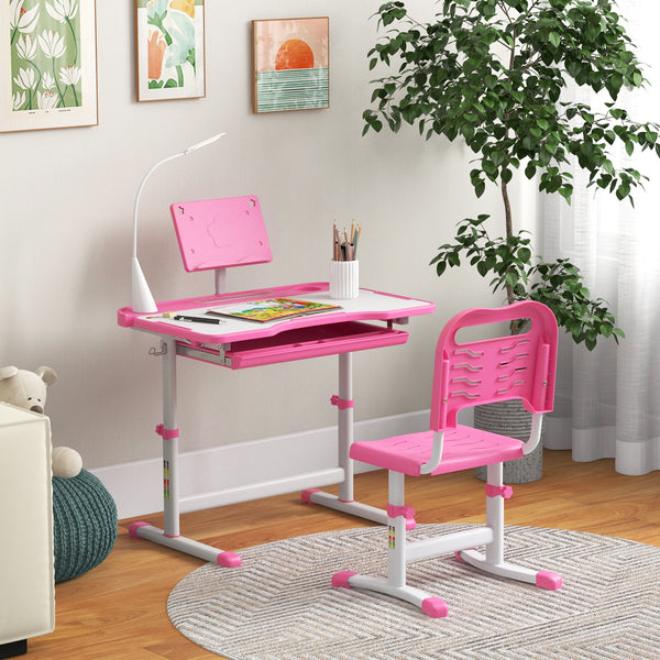 Children's study table with tilting top, pink